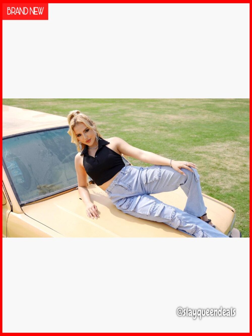 Baggy Cargo Jean High Waisted Y2K Distressed Wide Leg Denim Pants Multi Pockets - Picture 7 of 7